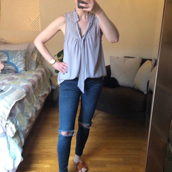 Anthropologie MAEVE lasercut tie front tank blouse - Picture 2 of 7